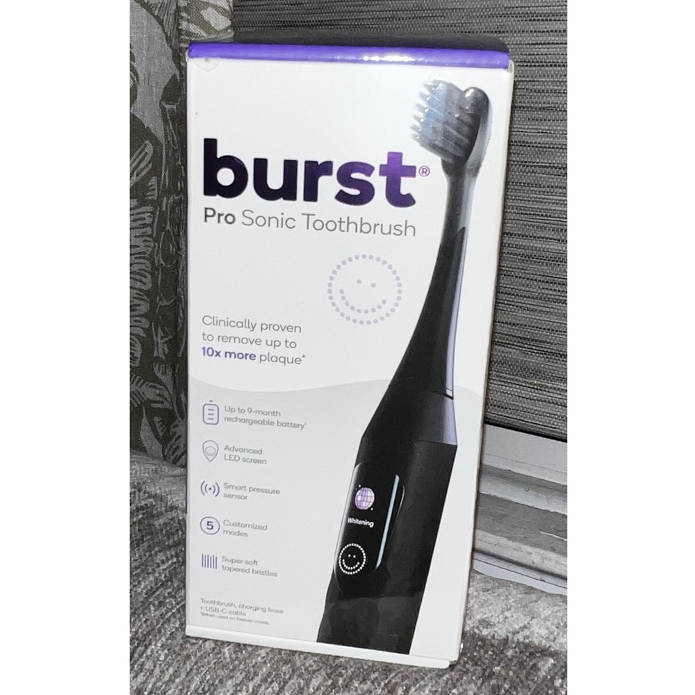 BURST Pro Sonic Toothbrush‎ Black Rechargeable Electric LED Screen Smart Sensor